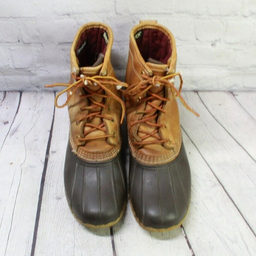 LL Bean Mens Brown Leather 8" Lace Up Gore-Tex Insulated Duck Boots Size 8 M - Picture 5 of 9
